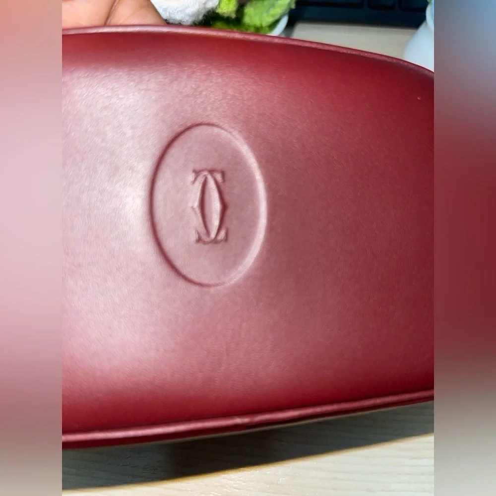 Cartier Deep Bordeaux Burgundy Leather Mini cosmetic/Toiletry Case- Pouche